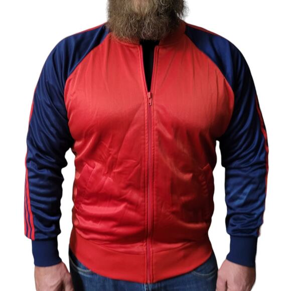 VINTAGE 1980 Athletic Shoe Factory Mens Red Blue Jacket Sz Large Full Zip Retro - Picture 1 of 10